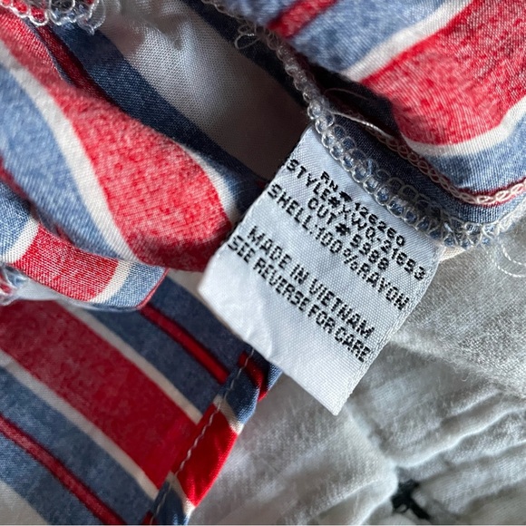 Striped button-up collared peplum shirt red white and blue high-low shirt - Picture 7 of 9